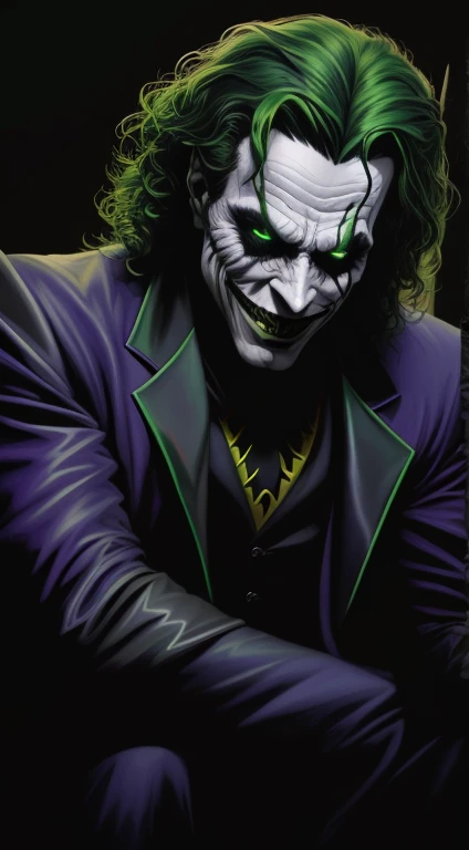 pintura curinga de um homem de cabelo verde e jaqueta roxa, Retrato do Coringa, Retrato do Coringa, Retrato de um Coringa, O Coringa, Batman como o Coringa, coringa, O Coringa como Batman, como o coringa, Dark Knight, O Cavaleiro das Trevas, sorriso coring...