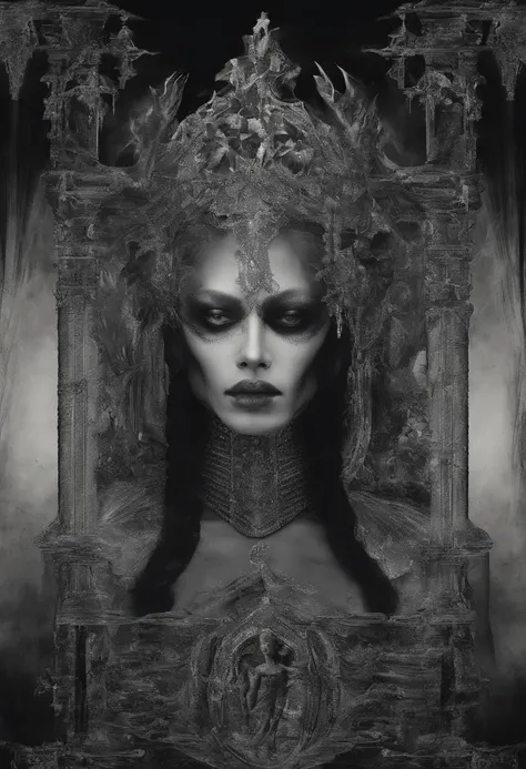 Black and silver tones、Hell、purgatory、Mozarts Requiem、Mystical、horor、gotik、darkness、karo、badas、epidemic、ruler、Pitch Black Darkness、hopelessness、lamentation、oppression、nothingness、intense cold、Black Ghost、Adult female mature woman in her 40s、Queen of the De...