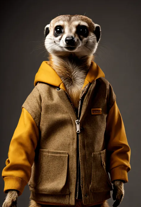 photorealistic portait of Dressed animals - a Meerkat skateboarder, high quality, highly detailed, studio lighting,