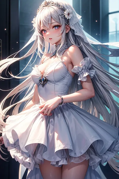 18 year old girl、Twins anime - stylistic image of a woman in a white dress and veil, Trending on ArtStation pixiv, Guweiz in Pixiv ArtStation, guweiz on artstation pixiv, white haired god, (​masterpiece、top-quality、detaileds、超A high resolution、ighly detail...