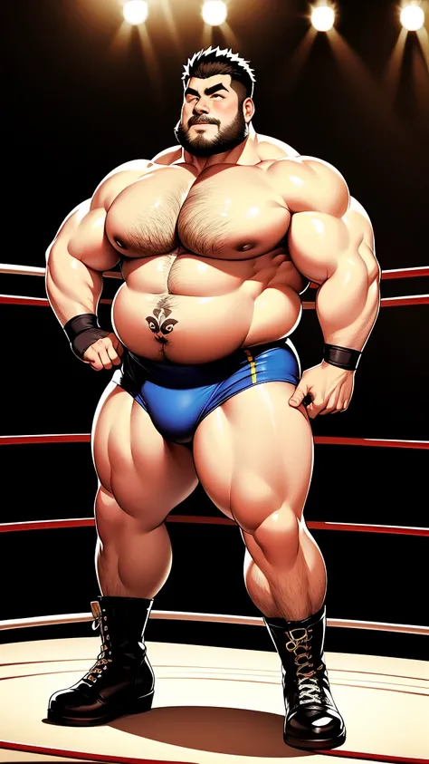 the only person，male people，Muscle wrestler，musculous，Stout wrestler，Asian people，jpn，Uncles，60-year-old middle-aged man，Short hair details，Short hair details，Wrestling boots，Full body like，Panorama characters，WWE ring，WWE American professional wrestling，s...