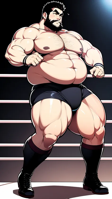 the only person，male people，Muscle wrestler，Muscular，Stout wrestler，Asian people，jpn，Uncles，60-year-old middle-aged man，Short hair details，Short hair details，Wrestling boots，Full body like，Panorama characters，WWE ring，WWE American professional wrestling，sp...