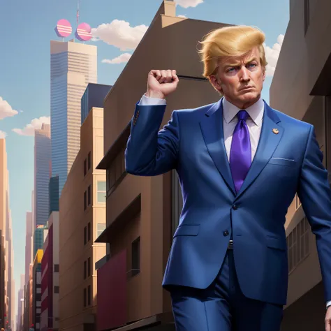 arafed image of a man in a suit and tie walking down a street, photo of donald trump, president donald trump, standing triumphant and proud, triumphant pose, donald trump, handsome donald trump, usa-sep 20, the president, donald trump fortnite skin, triump...