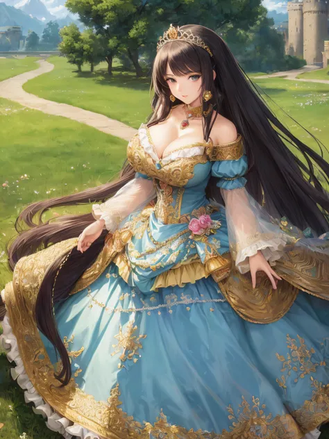 ultra-detailed, extremely detailed,((anime artstyle)),Masterpiece,(Best Quality),(Super Detail),((Solo)),((full body portrait)),(detailed face and eyes),detailed eyes, perfect eyes,rendered eyes,jewel-like beautiful eyes,((1 princess in beautiful embroider...