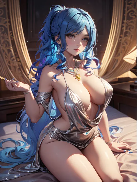 （Enrich the picture，Masterpiece quality）Beautiful 8K CG artwork，Goddess-like pose，kneeling exercises，Thin and soft，Translucent skin，Aqua blue hair、The beauty of super long hair, Super Long Straight Hair，The skin is fair and juicy，Big JK uniform，Perspective...