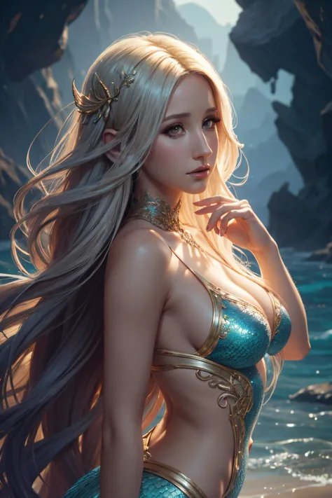 Ashley Tisdale, mermaid sexy clothes, character portrait, 4 9 9 0 s, long hair, intricate, elegant, highly detailed, digital painting, artstation, concept art, smooth, sharp focus, illustration, art by wlop, charlie bowater and alexandra fomina