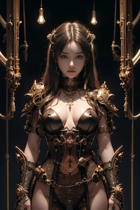 Japan Maiden 、 ((super realistic details)) 、 portlate 、 Global Illumination 、 shadowy 、 Octane Rendering 、 in 8K 、 ultrasharp 、 Steampunk Body 、 Metal 、 Intricate decoration details 、 cool color 、 Gothloli details 、 highly intricate detail 、 Realistic ligh...