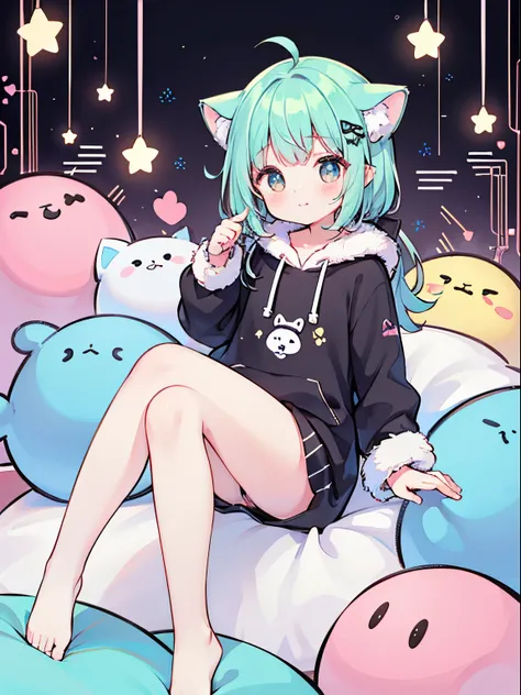 a cute and cuddly animal, with pastel-colored fur and big sparkling eyes, sitting in a virtual world surrounded by floating lines of code and binary digits, while happily typing on a keyboard with its tiny paws.