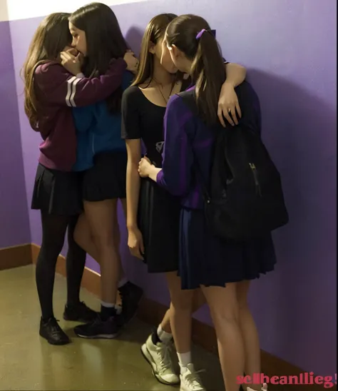 Three Girls, Standing in a room with a purple wall and a purple wall, Rooms, High school girls, Cute girls, Young, profile pic, College Girls, beautiful girls, high quality upload, in the school hallway, 1 6 years old, stunned 👿, Amelia Pelaez, arm around ...