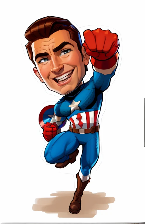 cartoon of a man dressed as a captain running, puerto rican super hero, bob ross as captain america, mr bean as captain america, cel sombreado!!!, in cartoon style, super hero pose, Tony Sart altamente detalhado, Estilo de caricatura, avatar aang as captai...