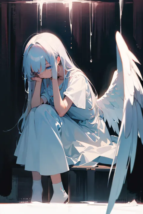 Girl, angel, in the dark, sad, crying,depressed