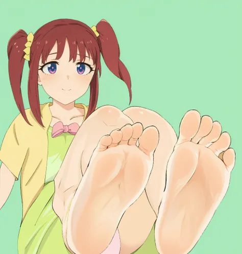 Anime girl with big legs and belly in a red shirt, giantess art, detailed foot pov, Foot Art POV, soft anime illustration, big legs, anime highly detailed, mid view from below her feet, digital anime illustration, The art of the foot, high soles, digital a...