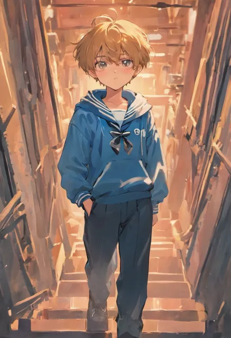 adolable，boy，a sailor suit，shorter pants，anime，in style of hayao miyazaki