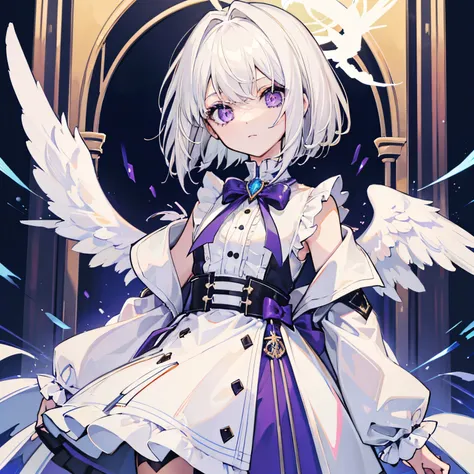 One girl,White hair,angelicales,Purple eyes,bob,short hair