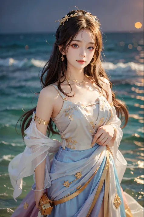 ((realistic)), a young girl, beautiful teenage girl, beauty in period costume, hanfu, draped in silk, floral, high-waist, nice b...