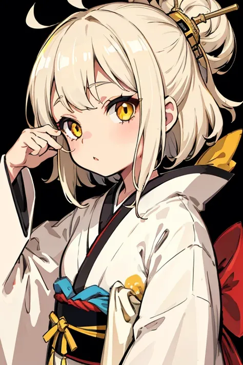 A baby girl, beige hair, a yellow eye and a white eye, kimono , (Highest quality)