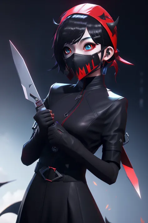 Anime girl wearing red devil mask holding scissors, jet from valorant, badass anime 8 k, stylized anime, Artgerm and Atey Ghailan, omen from valorant, an edgy teenage assassin, Wojtechfors, persona 5 art style wlop, goth ninja, 3D rendering character art 8...