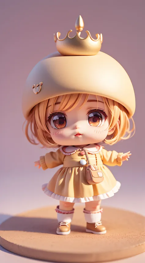 Best quality), (the ground), Charming anime round face cute baby, (chibi 3d): 1.3, (A detailed face:1.2), (stand posture:1.1), Randomly selected solid color background