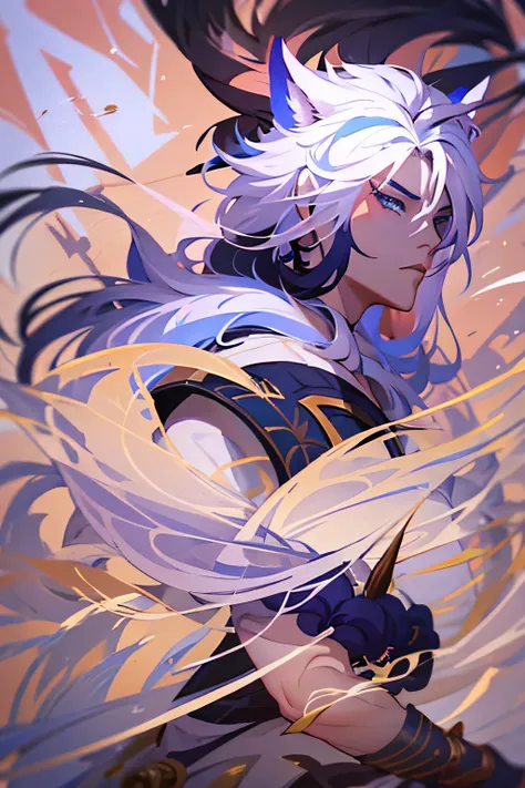 anime character with white hair and blue eyes and a blue cape, heise jinyao, sylas, onmyoji detailed art, by Yang J, inspired by Huang Shen, onmyoji, zhongli from genshin impact, keqing from genshin impact, zhao yun, onmyoji portrait, official splash art, ...