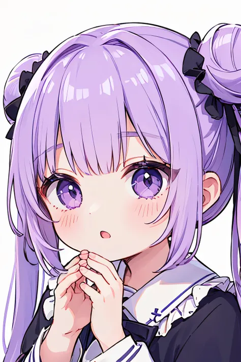 1 girl in、Purple hair、Bun hair、Twin-tailed