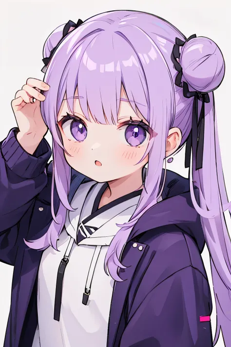 1 girl in、Purple hair、Bun hair、Twin-tailed