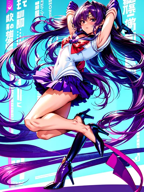 1girl in, ( (digital) ( ), medium breasts, (Sailor Moon Costumes)) , Best Quality, 、Hypnorola
Eyes in the sky、1girl in,Emotionless facial expressions,,(Very long straight hair:1.4)、Purple hair、Purple Absolute Short Mini Skirt、purple sailor collar、elbowglov...