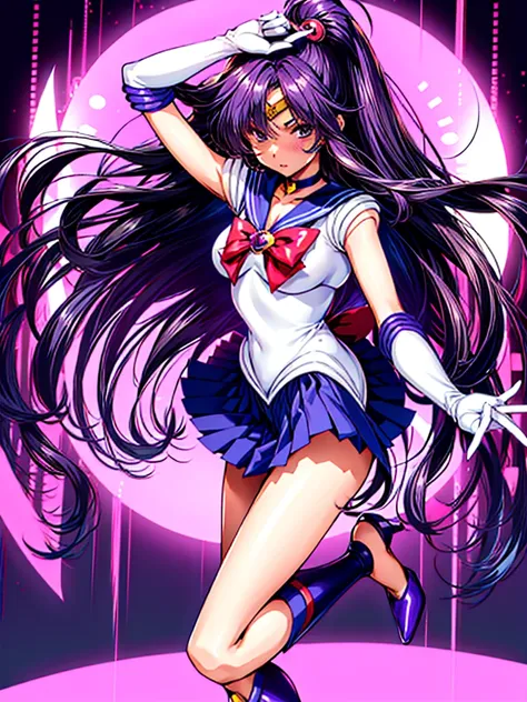 1girl in, ( (digital) ( ), medium breasts, (Sailor Moon Costumes)) , Best Quality, 、Hypnorola
Eyes in the sky、1girl in,Emotionless facial expressions,,(Very long straight hair:1.4)、Purple hair、Purple Absolute Short Mini Skirt、purple sailor collar、elbowglov...