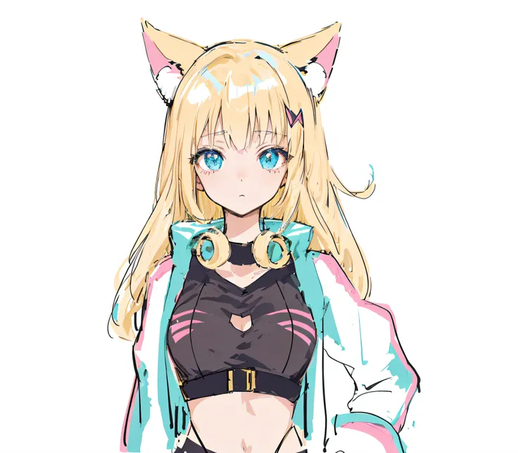 Anime girl with cat ears and pink and blue clothes, anime cat girl, attractive cat girl, cute anime catgirl, Cat ears anime girl, cat woman, full robot!! cat woman, cat woman, Holo is a wolf girl, Anime style characters, beautiful anime catgirl, Flat anime...