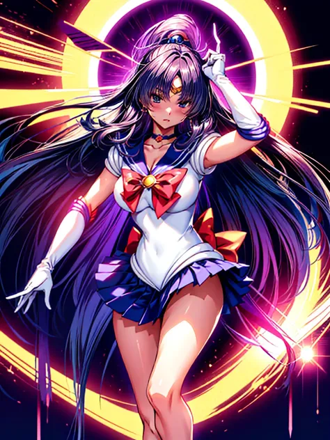 1girl in, ( (digital) ( ), medium breasts, (Sailor Moon Costumes)) , Best Quality, 、Hypnorola
Eyes in the sky、1girl in,Emotionless facial expressions,,(Very long straight hair:1.4)、Purple hair、Purple Absolute Short Mini Skirt、purple sailor collar、elbowglov...