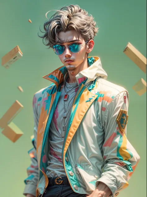 a man, in a dynamic pose wearing an expensive and fashionable outfit, designed by Gucci::3, tumblr, inspired by Yanjun Cheng style, digital art, internet boy lofi meme, trend in dezeen, catalog photo, 3 d render beeple, rhads and lois van baarle, cartoon s...