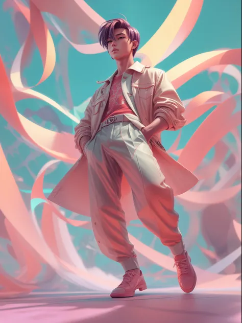 a man, in a dynamic pose wearing an expensive and fashionable outfit, designed by Gucci::3, tumblr, inspired by Yanjun Cheng style, digital art, internet boy lofi meme, trend in dezeen, catalog photo, 3 d render beeple, rhads and lois van baarle, cartoon s...