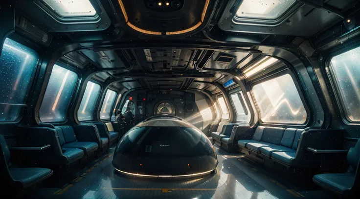 View of the train from outside, A space train rushes through the space between galaxies and planets, Futuristic Train, many complex details, Masterpiece, Fantastic, hyper-detailed, Space cyberpunk