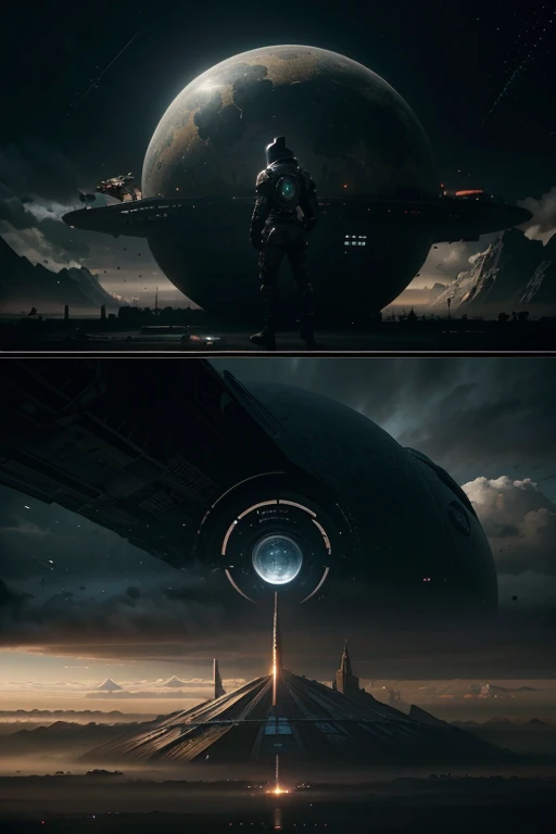 there is a large circular object in the middle of a cloudy sky, concept art inspired by Marek Okon, cgsociety contest winner, afrofuturism, mass effect concept art, concept art futuristic norse, destiny concept art, mystical sci-fi concept art, sci - fi co...