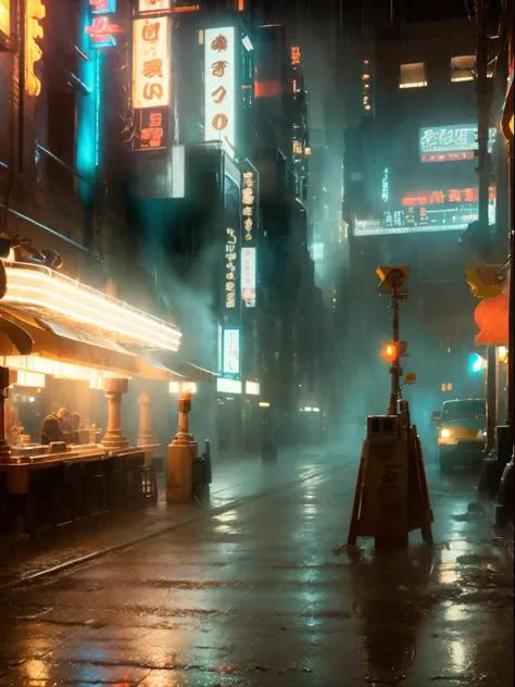 ((best quality)), ((masterpiece)), (highly detailed:1.3), cyberpunk noodle bar at night in the rain,city, cinematic, inspired by...