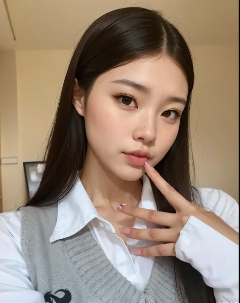 there is a woman with long hair and a white shirt, Mulher sul-coreana bonita, menina coreana, linda mulher coreana jovem, mulher coreana jovem bonita, Mulher coreana, maquiagem sul-coreana popular, maquiagem coreana popular, korean face features, korean sy...