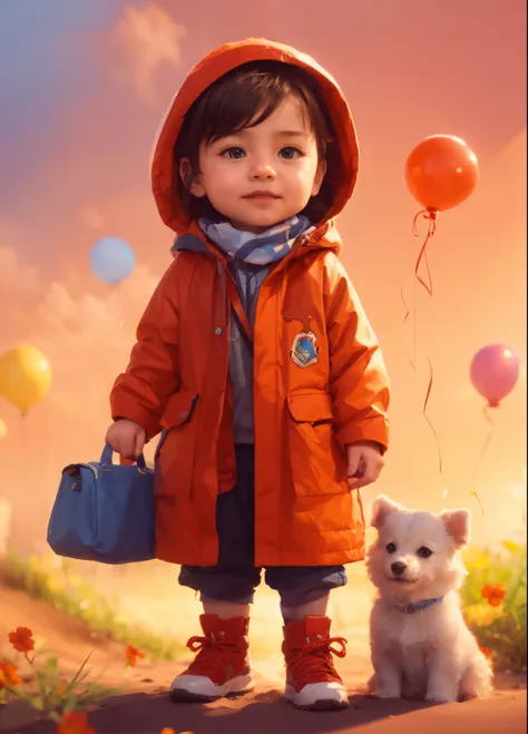 6 YEAR OLD BOYS play on the BEACH with a dog, Deep color, fantastic, intricate detials, splash screen, complementary colours, fantasy concept art, resolution concept art portrait of Greg Rutkowski, artgerm, WLOP, Alphonse Muchas Dynamic Lighting Hyper-Deta...