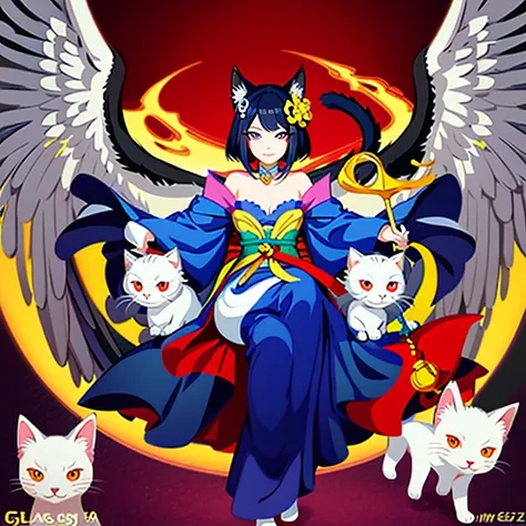 There is a cartoon picture of a woman and a cat, onmyoji detailed art, Guweiz style artwork, low details. digitial painting, stylized digital art, digitial painting | iintricate, digital collage, baroque digital painting, art for the game, glitchy fantasy ...