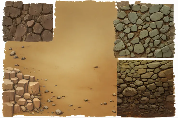 un primer plano de texturas separadas tileable tile set asset game 2d texture diferentes de rocas, estructuras rocosas altamente...