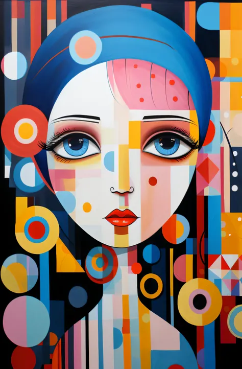 painting of a woman with a blue headband and a colorful background, toyism, inspired by Sandra Chevrier, a portrait of a blue eye girl, vibrant cartoon art, beautiful art uhd 4 k, colorful art, girl, art of alessandro pautasso, in style of digital illustra...