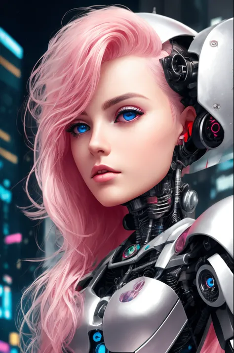 a close up of a woman with pink hair and a futuristic outfit, cyberpunk art inspired by Marek Okon, cgsociety contest winner, digital art, cyborg - girl with silver hair, cyborg girl, cyborg - girl, cute cyborg girl, perfect android girl, robot girl, beuti...