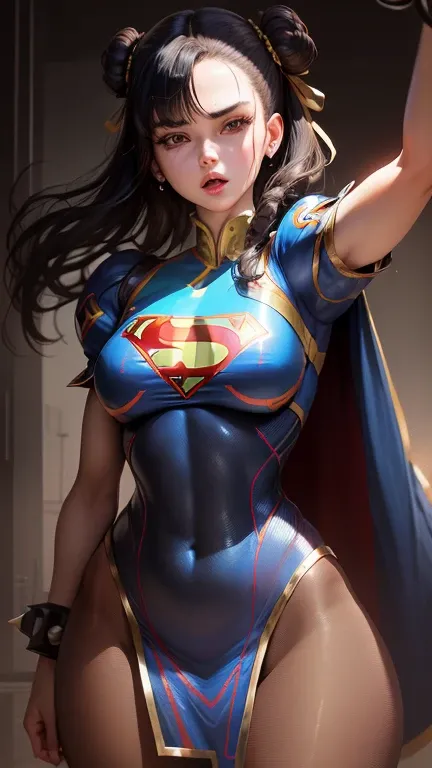 (best quality, master part, absurdos)), 1girl(Supergirl), (black hair) 20 anos, corpo definido, expressivos e olhos azuis, Seios enormes, nu, peito enorme, quadris largos, sexy pose