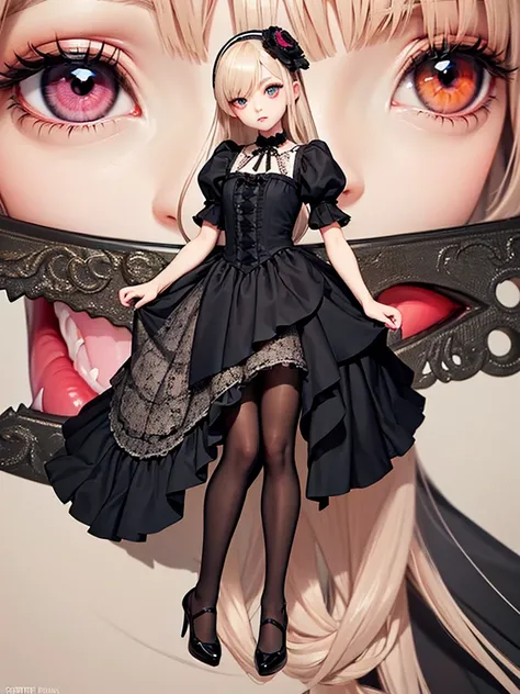 Please create an intricately detailed illustration of a ball-jointed doll girl infused with life, dressed in a pink Gothic Lolita outfit. Additionally, add meticulously crafted eyeballs to enhance the realism. Pay special attention to a full-body depiction...