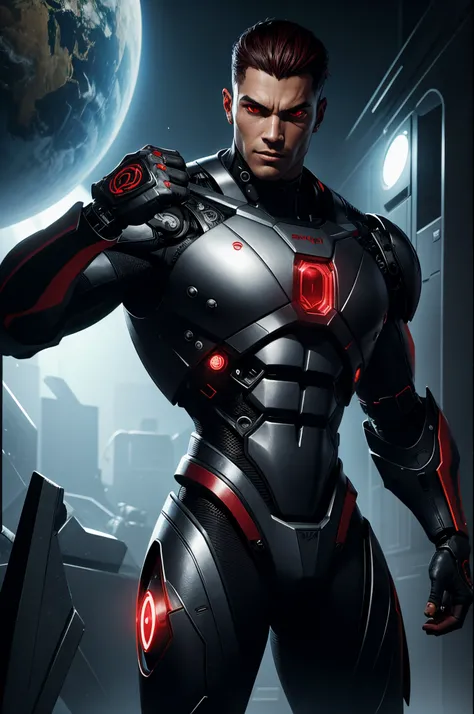 cyborg geant homme univers de jeux vidéo noir et rouge