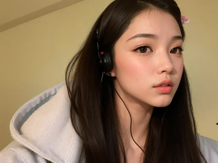 Theres a woman with headphones on and a microphone in her hand, jennie blackpink, young cute wan asian face, Asian face, menina coreana, young adorable korean face, wan adorable korean face, Asian girl, foto de perfil headshot, Beautiful Asian girl, korean...