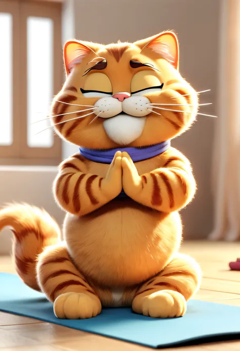 tmasterpiece， Best quality， （VerydetailedCG），（8k wallpaper）， （Best quality）， （Best Best Illustration），Garfield is practicing various yoga poses，Upward dog