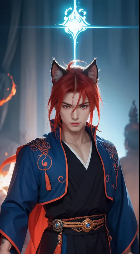 "Experience the ultimate visual feast with Kyuubi-Kurama, a masterpiece of anime and fantasy. Immerse yourself in the world of a handsome warrior with a luminescent blue tattoo, his eyes blazing with a fiery red glow as he taps into his extreme instinct."