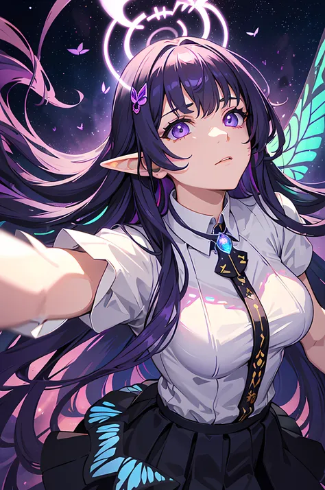 (masterpiece), best quality, expressive eyes, perfect face, a magic hunter with small pony wings action zoomed out view atmosphere, elf girl, gorgeous long purple hair (Highest picture quality),(Masters work), (ultra-detailed),(Detailed eye description:1.2...