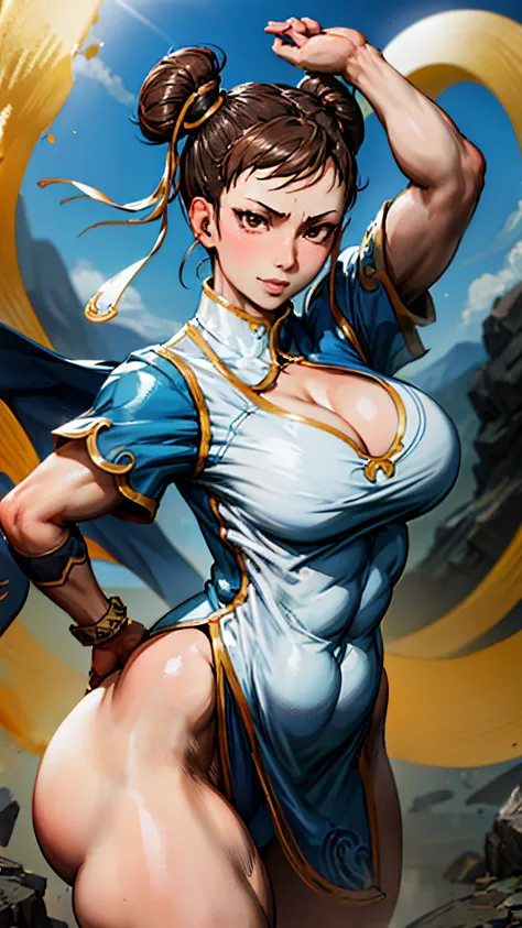 8K High Definition, ChunLi, Enormes pechos naturales, pose seductora, Shy and embarrassed smile, enorme, curva