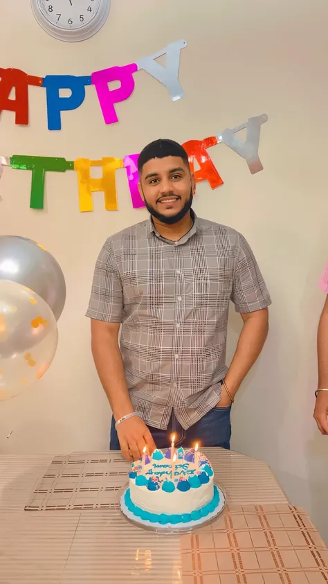 there are two men standing in front of a birthday cake, riyahd cassiem, he is! about 3 0 years old, he is about 30 years old, he is about 3 0 years old, he is about 2 5 years old, around 1 9 years old, taken in the early 2020s, 2 7 years old