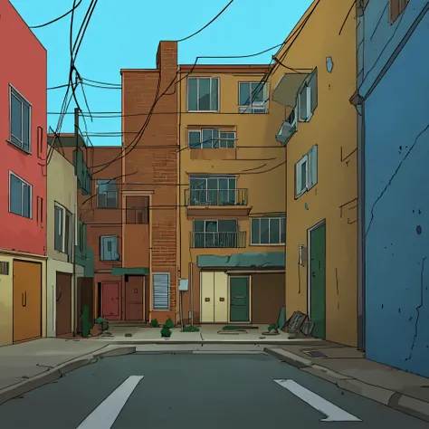 Empty ghetto street, 2d cartoon style